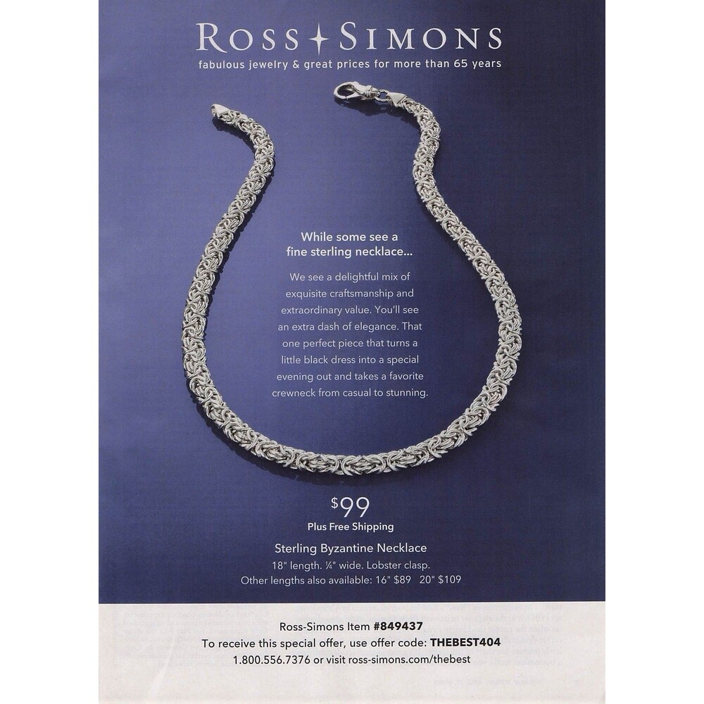 Ross Simons Print Ad Sterling Byzantine Necklace Poster Pinup Jewelry Framing